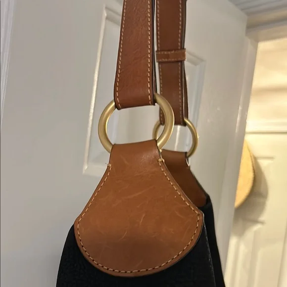 Dooney & Bourke Black and Tan Leather Hobo Bag - Picture 3 of 12